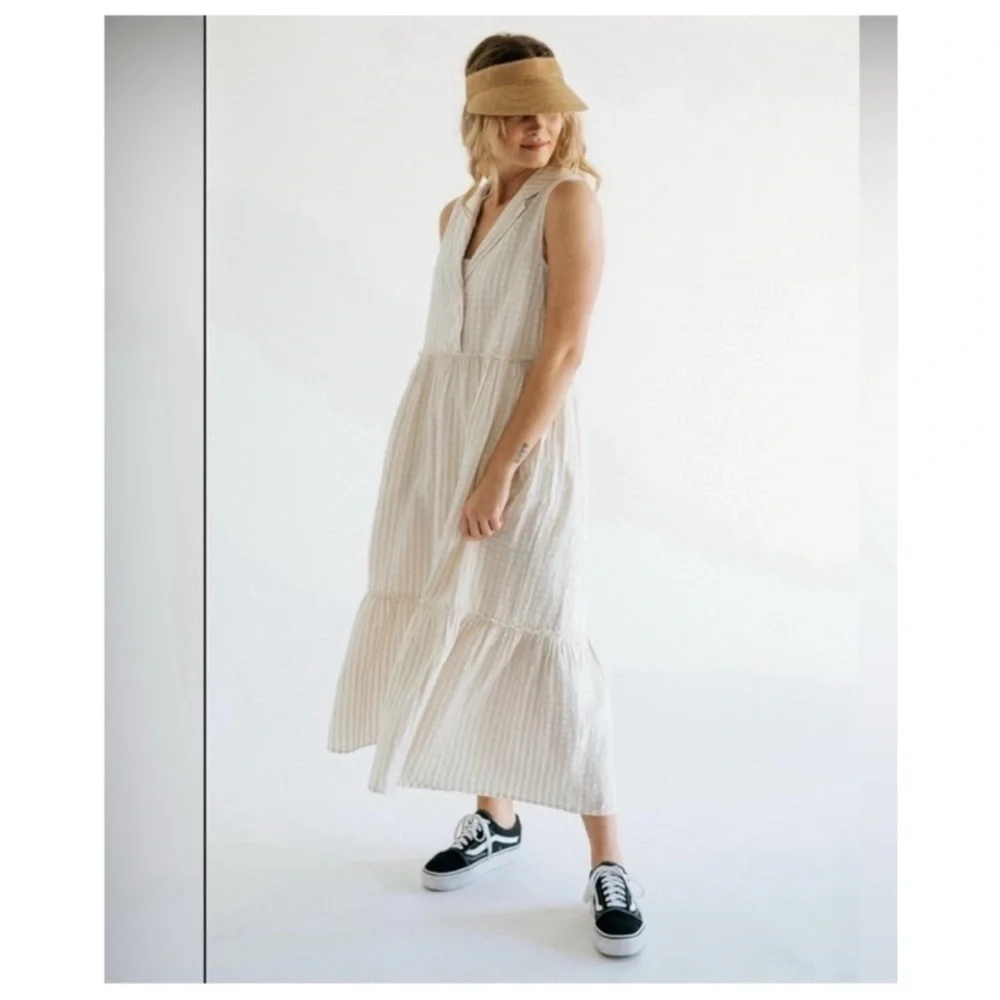 Free People Cream Textured gingham  Dress
